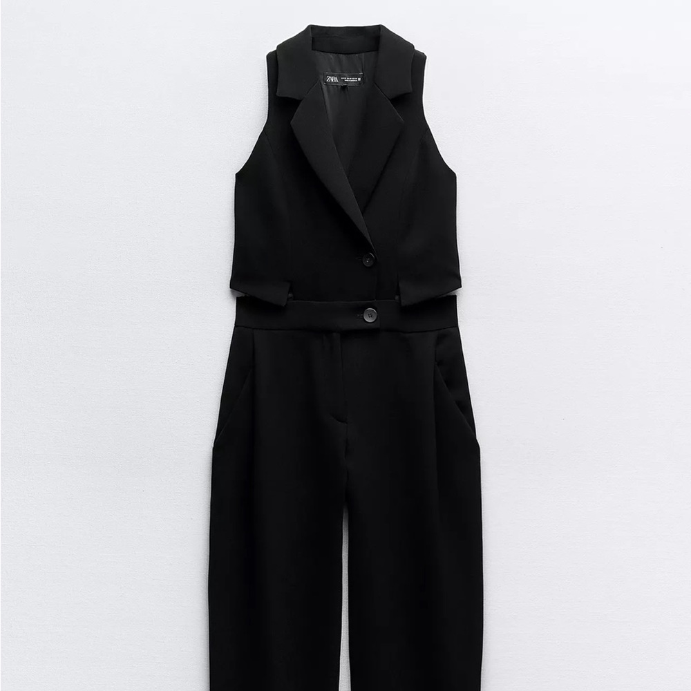 Zara Black Sleeveless Vest Jumpsuit with side cutout detail